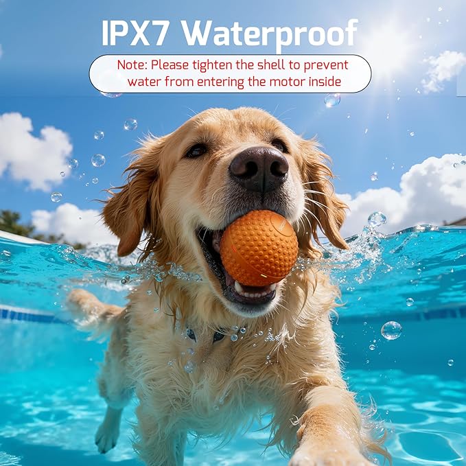 Chew Resistant Smart Interactive Dog Balls, Durable Food-Grade Rubber Material, Automatic Moving, Bouncing, Rotating Toy with Light for Medium, Large Dogs, IPX7 Waterproof (Orange)