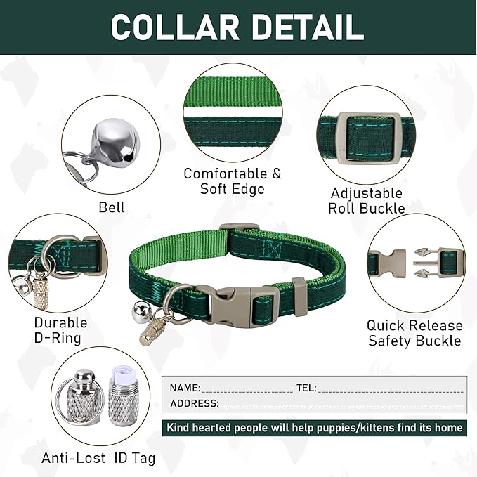 GAMUDA Small Pet Harness Collar and Leash Set, Step in No Chock No Pull Linen Fabric Soft Mesh Dog Vest Harnesses Reflective for Dogs Puppy Cats Kitten Rabbit (Green, XXS)