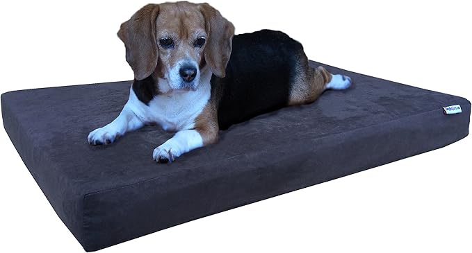 Dogbed4less Orthopedic Dog Bed with Memory Foam for Medium Large Pet, Waterproof Liner, Washable Micro Suede Espresso Cover, 41X27X4 Inch (Fit 42X28 Crate)