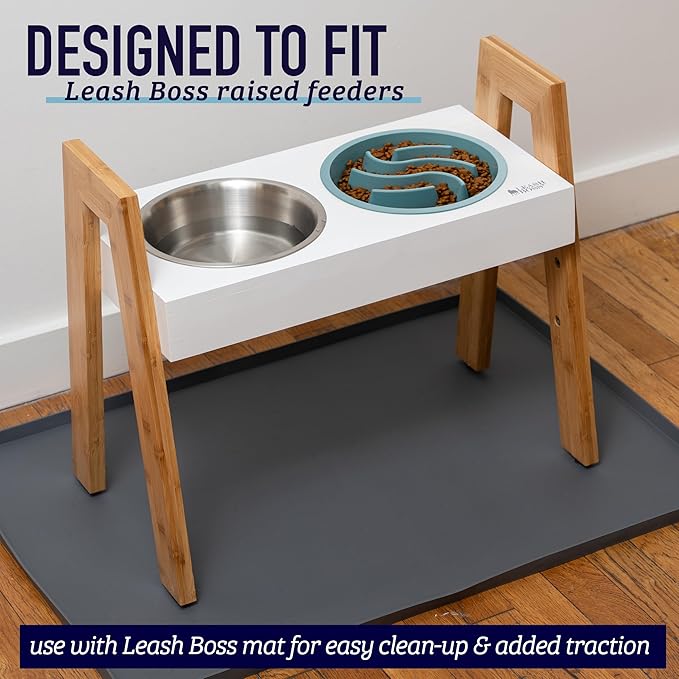 Leash Boss Slow Feeder Dog Bowls - Nonslip Slow Feeder Insert, Healthy Eating Dog Food Bowl, Includes Puppy Essentials Placemat & Star Mold, 2 Cup, Gray