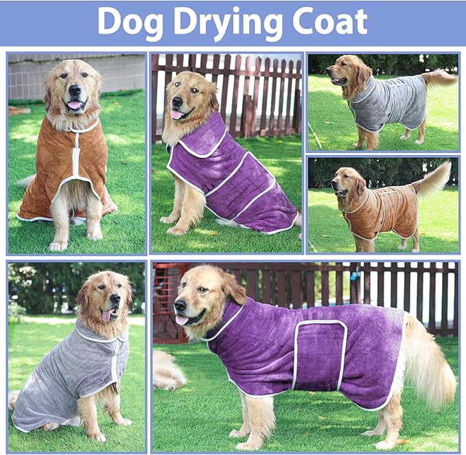 Dog Bathrobe Towel Dog Drying Coat - Super Absorbent Towels Bath Robe for Dogs Large, Soft Adjustable Collar & Belly Strap Fast Drying Coat Pet Cat Bath Robe (Brown, Small)