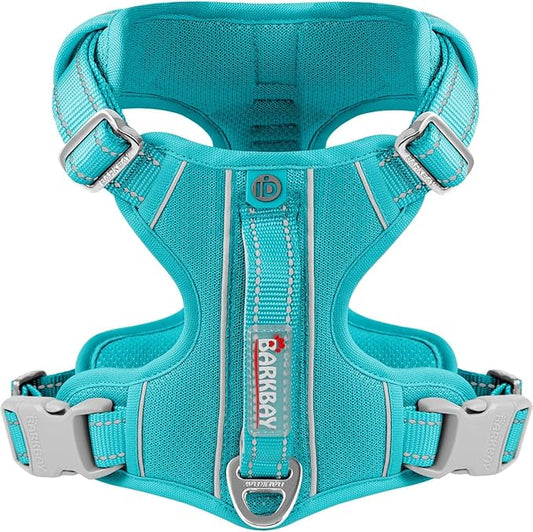 BARKBAY Dog Harness No Pull with ID Tag Pocket - Heavy Duty, Reflective, Easy Control for Large Dogs(Ocean Blue,L)