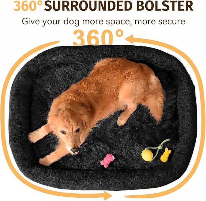 Orthopedic Washable Large Dog Bed: Cooling Memory Foam Dog Bed with Bolsters - Jumbo Bed Waterproof Removable Cover Non-Slip Bottom Pet Bed for Extra Large Sized - Black