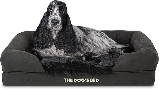 The Dog’s Bed, Medium Black Faux Fur, Memory Foam, Pain Relief: Arthritis, Hip & Elbow Dysplasia, Post Surgery, Lameness, Supportive, Calming, Washable Cover, Veterinary Approved
