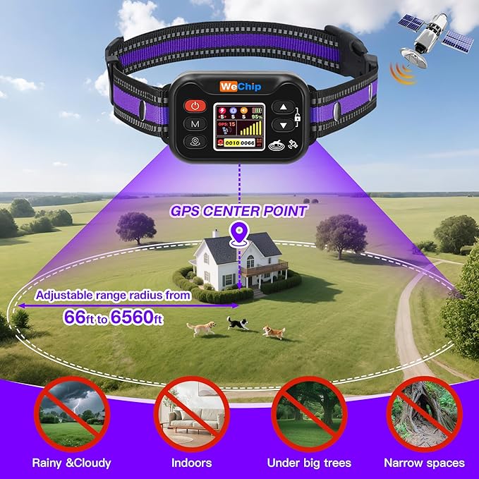 WeChip Wireless Dog Fence Collar, Adjustable 6-22 Inches, for Dogs 15-120 lbs, 3 Correction Modes