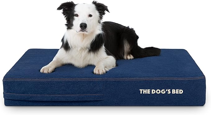 The Dog’s Bed Orthopedic Memory Foam Dog Bed, Large Blue Denim, Pain Relief for Arthritis, Hip & Elbow Dysplasia, Post Surgery, Lameness, Supportive, Waterproof Washable Cover, Veterinary Approved