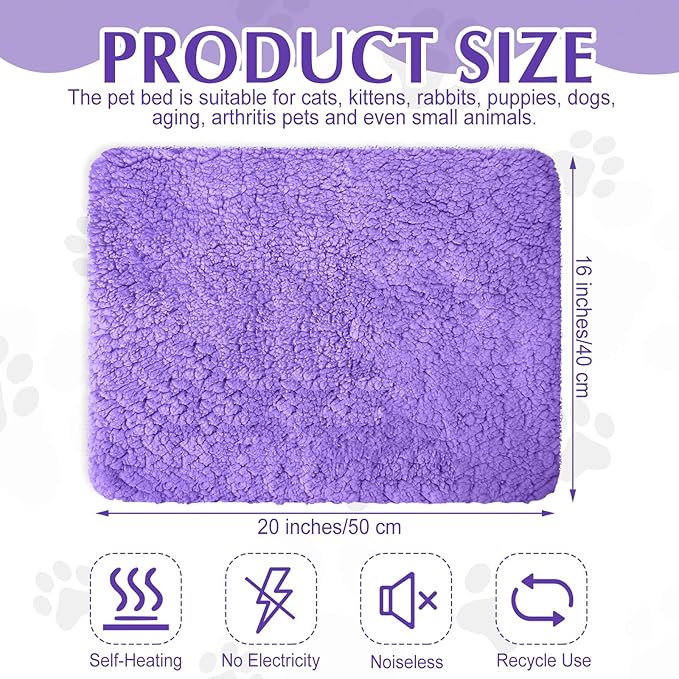4 Pack Self Warming Cat Pads Self Heating Cat Mat Washable Homeless Dogs Thermal Pads Kennel Pad Reflects Body Heat Warm Crate Bed Mat for Indoor Outdoor Pet(Purple,16 x 20 Inch)