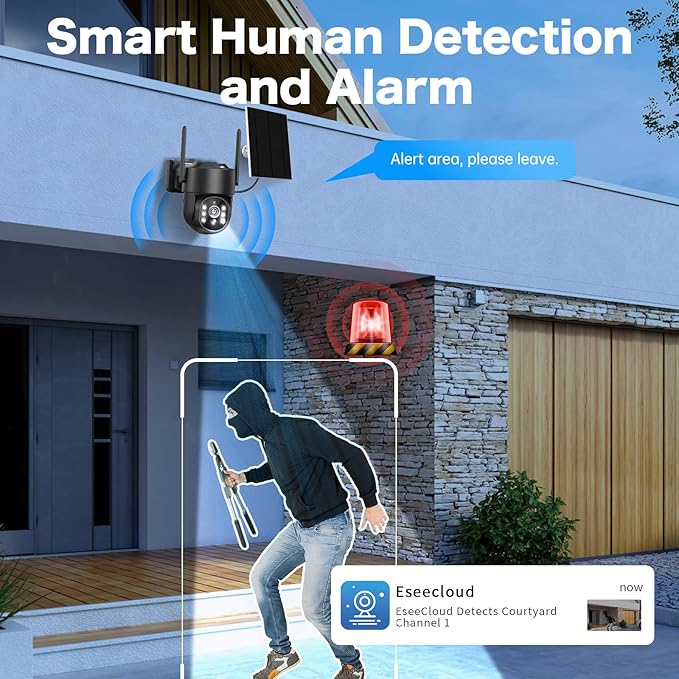 Solar Security Cameras Wireless Outdoor, 5G/2.4G Solar WIFI Cameras for Home Security,Battery Powered Outside Camera,Human Detection, Color Night Vision, 2-Way Talk for home Porch/Garage/Yard