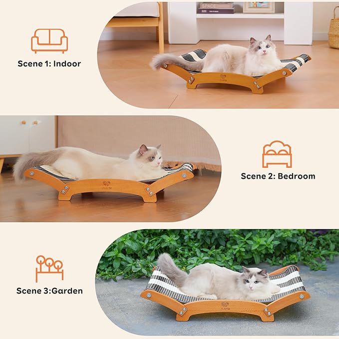 Extra-Larger Sisal Cat Scratcher Bed, Durable Cat Scratching Post with Hammock for Indoor Cats Lounger & Sleep & Scratch, Natural Sisal Cat Scratch Pad, Sturdy Solid Wood Frame (BeigeBlack)