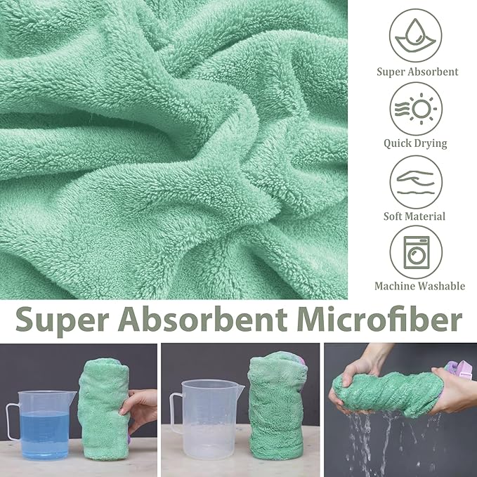 Dog Bathrobe Super Absorbent Towel Robe - Microfiber Bath Towels Fast Drying Coat for Dogs, Cute Dogs Clothes Adjustable Collar & Belly Strap Warm Keeping Hooded Dog Towel (Light Green, Large)