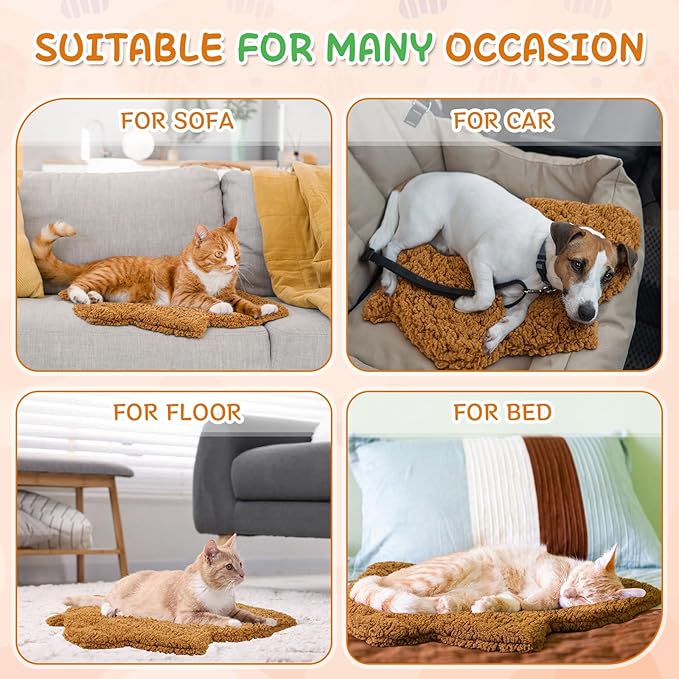 3 Pack Self Warming Cat Dog Bed Leaf Shape Self Heating Pet Mat Non Electric Washable Thermal Sleeping Pad Plush Heated Pet Mat for Crate Floor Indoor Outdoor(Orange,Small-16 x20)