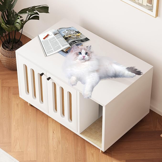 Cat Litter Box Enclosure, Hidden Enclosed Cat Litter Box Furniture with Scratching Mat, Indoor Side Table End Table for Living Room Bed Room