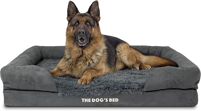 The Dog’s Bed, XL Grey Fur,Memory Foam, Pain Relief: Arthritis, Hip & Elbow Dysplasia, Post Surgery, Lameness, Supportive, Calming, Waterproof Washable Cover, Veterinary Approved