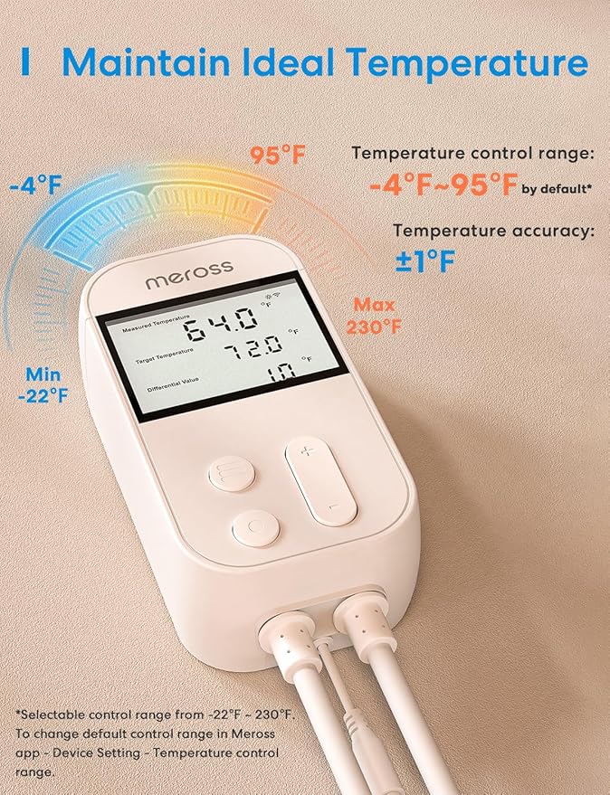 meross Smart Temperature Controller 15A 1800W, Smart Wi-Fi Thermostat Controlled Outlet Plug Works with Apple Home, Alexa, Google Home for Heating Cooling Homebrew Fermentation Reptiles Greenhouse