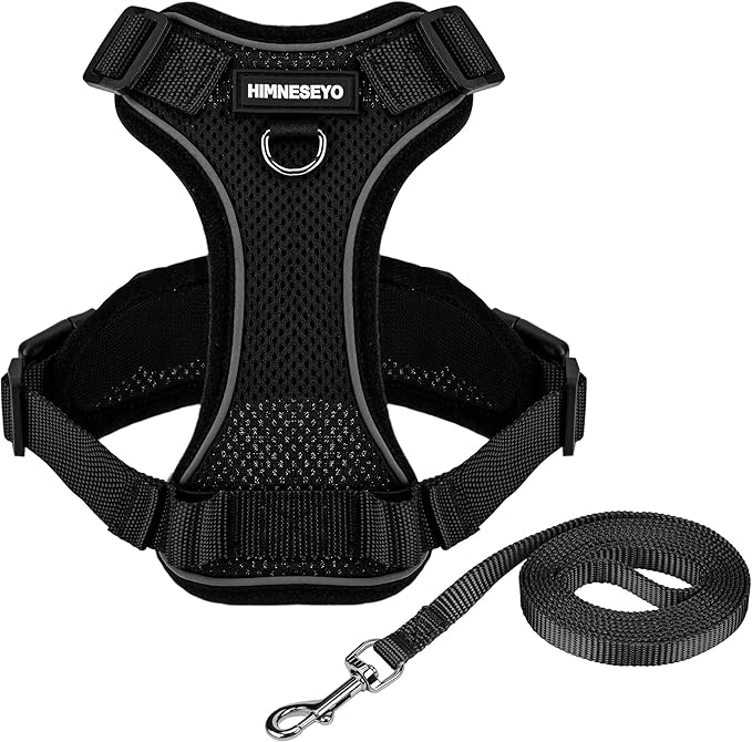 Small Dog Harness and Leash Set, No Pull Adjustable Pet Harness for Small Dogs, Breathable Mesh Rflective Dog Vest Harness (Black, M)