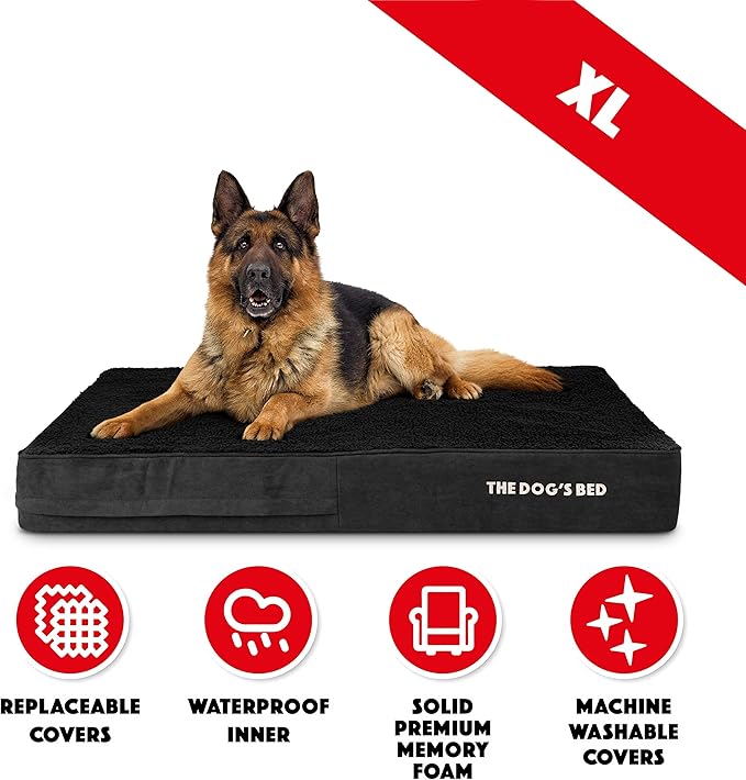 The Dog’s Bed Orthopedic Memory Foam Dog Bed, XL Black Plush, Pain Relief for Arthritis, Hip & Elbow Dysplasia, Post Surgery, Lameness, Supportive, Calming, Waterproof Washable Cover