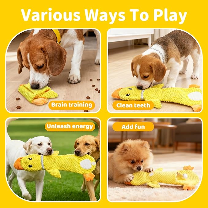 2 Pack Dog Toys for Aggressive Chewers, No Stuffing Plush Squeaky Duck Interactive Puzzle Toys with Treat Pockets for Small Medium Dogs