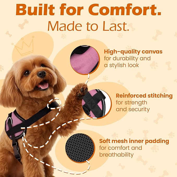 Bark Appeal Light Pink No-Pull Dog Harness for Large to Extra Large Sized Pets – Adjustable, Reflective Vest with 3 Leash Clips for Added Control, Easy Walks & Training – XL