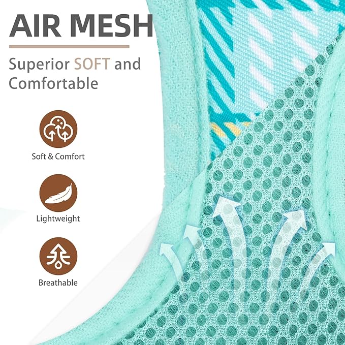 PUPTECK Dog Harness and Leash Set for Small Medium Dogs No Pull Step-in Soft Mesh Puppy Cat Vest Harnesses Reflective at Night, Plaid Pattern Green L