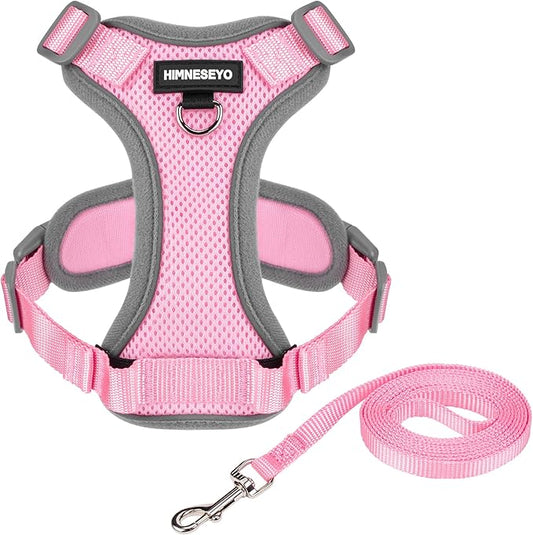 Small Dog Harness and Leash Set, No Pull Adjustable Pet Harness for Small Dogs, Breathable Mesh Rflective Dog Vest Harness (Pink, S)