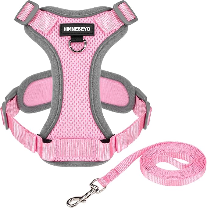 Small Dog Harness and Leash Set，No Pull Adjustable Pet Harness for Small Dogs ，Breathable Mesh Reflective Dog Vest Harness (Pink, M)