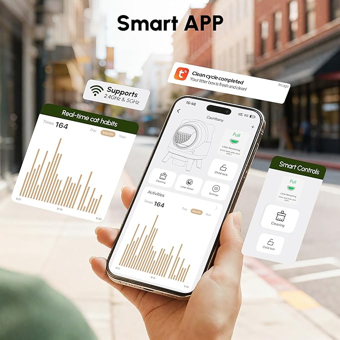 Automatic Litter Box, Self Cleaning Litter Box, Cat Robot for Multiple Cats, with Smart APP Control and Health Monitoring, Safety Sensors, with Trash Bags, White & Grey