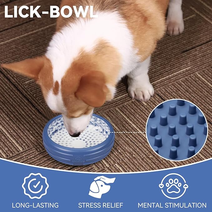Dog Lick Bowl, Animire Freeze Lick Mat for Dogs, Non-Slip Slow Feeder Licking Bowl Enrichment Treat for Distraction Anxiety Relief, Food Grade Silicone, Dishwasher Safe(Dark Blue,L)
