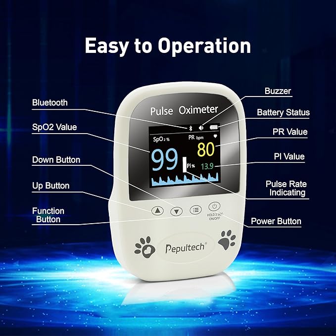 Veterinary Pulse Oximeter for Dogs Cats,Bluetooth Pet Heart Rate Monitor, Veterinarian Blood Oxygen Saturation and Pulse Rate Spo2 Monitor,Clinic or Pre-Vet Student Tools
