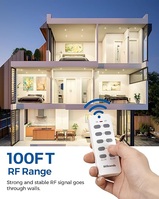 Remote Control Outlet, Multi-Plug Outlet with 3 Outlets and 3 USB Ports, No Interference Remote Outlet, Wireless Light Switch, 100FT RF Range, Programmable and Expandable, FCC Listed W03RC06