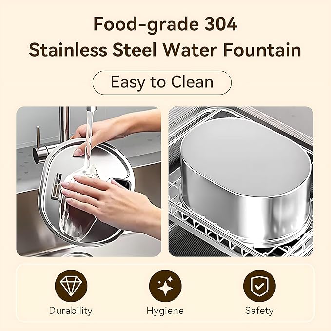 Cat Water Fountain Stainless Steel Wireless,4000mAh 30-Day Battery & Motion Sensor,108oz/3.2L Large Capacity,3-Stage Filtration, Ultra Quiet
