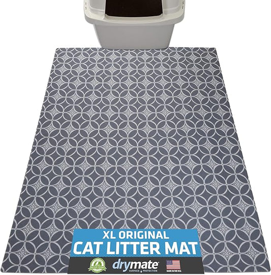Drymate XL Original Cat Litter Mat, Contains Mess from Box, Protects Floors, Urine-Proof, Machine Washable, Soft on Kitty Paws, Absorbent, Waterproof (USA Made, Recycled Content)(29”x36”)(Indigo Grey)