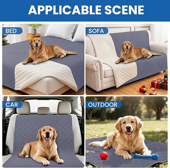 Waterproof Dog Bed Cover Pet Blanket, Soft Couch Cover for Dogs Washable, Non-Slip Dog Blanket Protect Furniture Couch Sofa Car for Puppy Large Dogs Cat (52x82 Inch, Grey Blue)