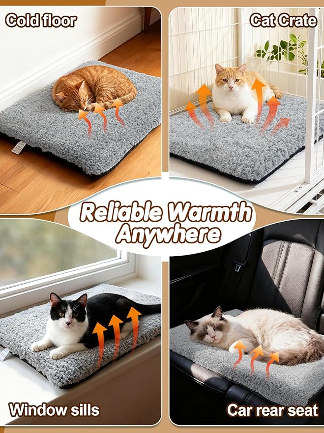 Alphatool 1.6'' Thick Self-Warming Cat Bed - Pet Safe & Non-Electric, Washable Pet Heating Pads, Heated Mat for Indoor & Outdoor Cats, Small Dogs, 15.7 x 23.6in