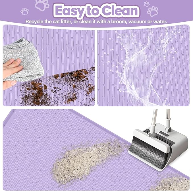Cat Litter Mat, Extra Large 34" x 22" Silicone Mat Litter Trapping Mat for Scatter Control, Soft on Kitty Paws, Easy to Clean (Purple)