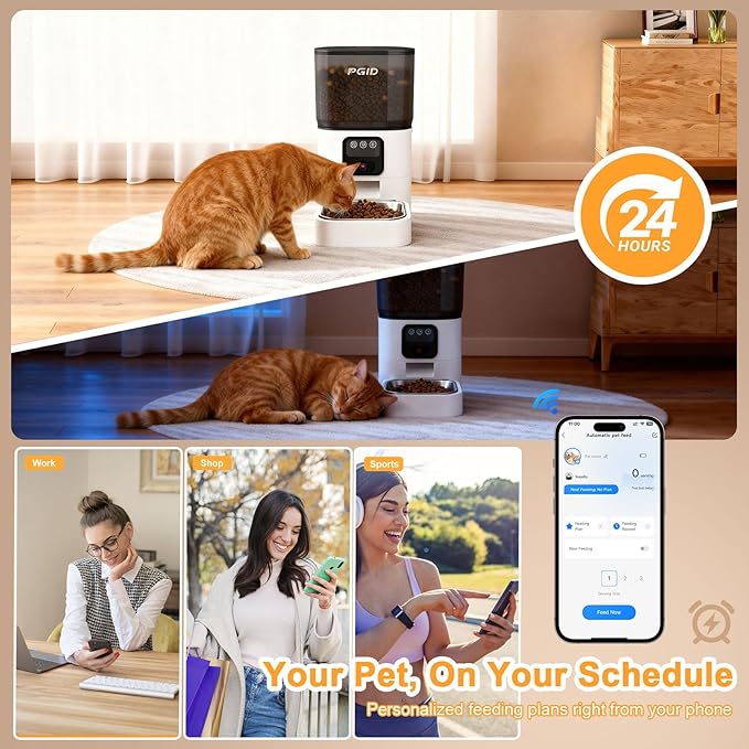 Automatic Cat Feeder with Camera, 1080P HD Video with Night Vision, 2.4G WiFi Pet Feeder for Cat & Small Dog, 2-Way Audio & Meal Call Pet Food Dispenser, Motion Capturing Auto Dog Feeder 6L