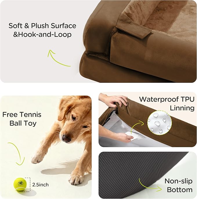 Orthopedic Dog Beds for Large Medium Dogs, Big Waterproof Memory Foam Pet Couch Bed with Removable Washable Cover, Tennis Ball Toy, 36x27