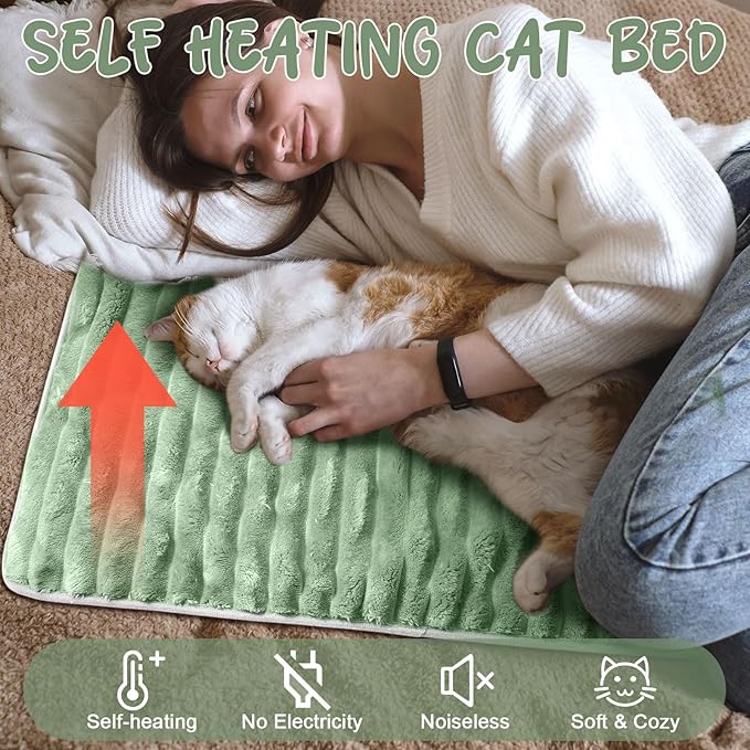 Nuanchu 4 Pack Self Warming Cat Bed 24 x18 Self Heating Dog Cat Pad Bulk Crate Mat Extra Warm Thermal Big Pet Pad for Indoor Outdoor Pets Houses with Removable Washable Cover Non Slip(Light Green)