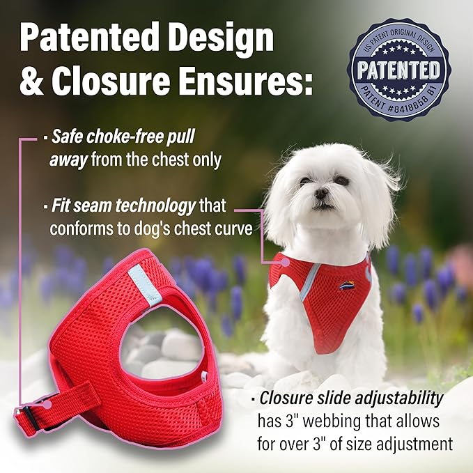 DOGGIE DESIGN American River Ultra Choke-Free Mesh Dog Harness Red (Small)