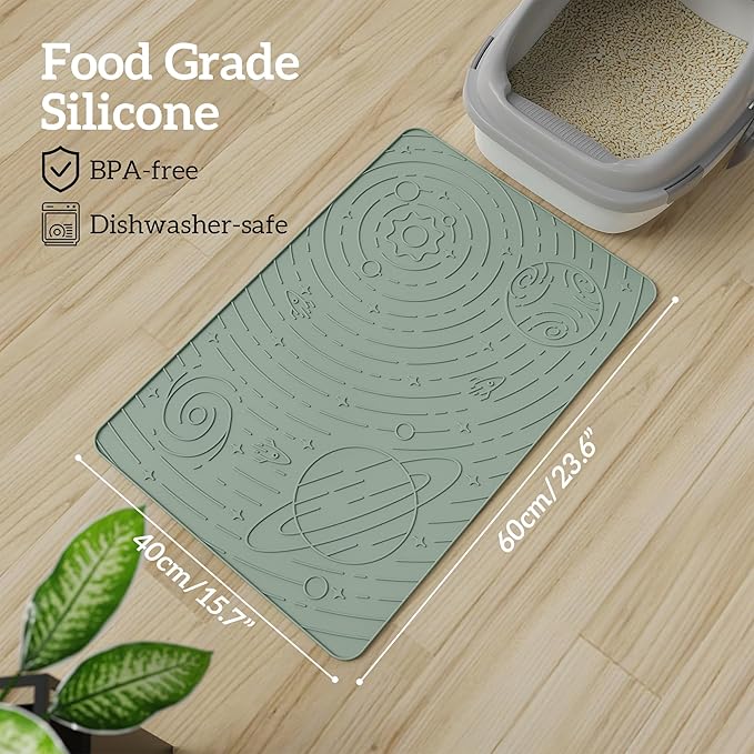 OHMO Cat Litter Mat Galaxy Trapping Mat Premium Silicone Rubber 23.5x16 Sage Green, Waterproof and BPA Free Kitty Litter Box Mat, Easy to Clean and Keeps The Floor Tidy