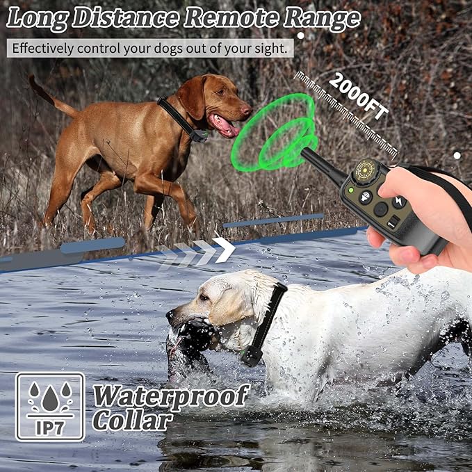 Shock Collar for Dogs,Dog Training Collar with Remote Control for Medium&Large,Waterproof Rechargeable 4 Training Modes (Beep/Vibration/Safe Shock) with Adjustable Levels(1-8)