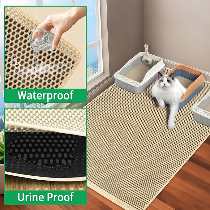 GRELY Cat Litter Mat,25"x16" Litter Box Mat,2 Layer Litter Trapping Mat for Indoor Cats,Litter Catcher Mats. Non-Slip Waterproof Urine Proof, Collapsable