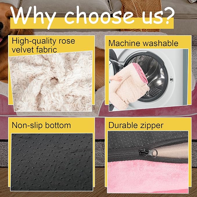 Orthopedic Dog Bed for Large Medium Sized, Washable Memory Foam Large Dog Bed, Medium Pet Sofa with Removable Cover, Washable Waterproof Pet Couch Beds(Pink, L)