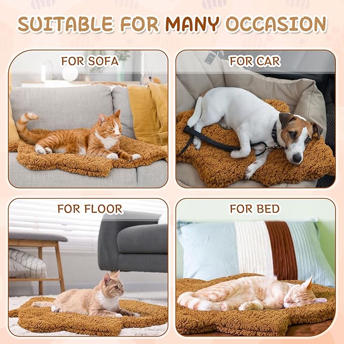 3 Pack Self Warming Cat Dog Bed Leaf Shape Self Heating Pet Mat Non Electric Washable Thermal Sleeping Pad Plush Heated Pet Mat for Crate Floor Indoor Outdoor(Orange,Medium-18 x24)