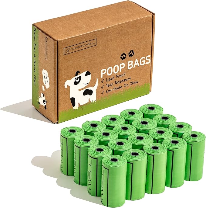 Dog Poop Bag Rolls 300 Count, Not-Made In China, Biodegradable, Leak Proof and Extra Thick Refill Bags For Dogs and Cats, Unscented Earth Friendly Waste and Doggy Litter Bag