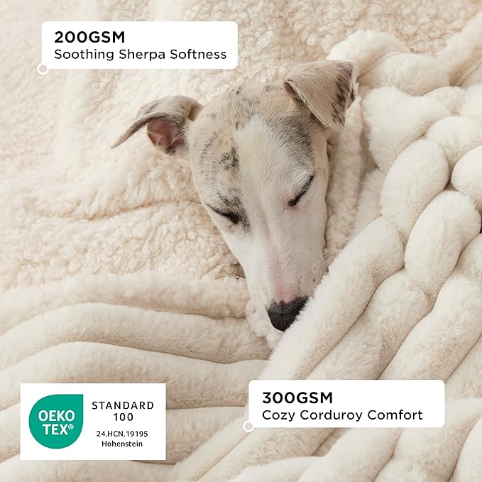Bedsure Waterproof Dog Blankets for Medium Dogs - Soft Puppy Cat Blanket Corduroy Fleece Washable, Cozy Calming Reversible Furniture Protection for Pet Kitten Doggy,30"x40", Cream