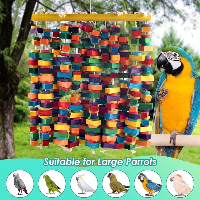 23 Inch Extra Large Bird Toy, Colorful Natural Chew Wood Blocks Hanging Parrot Tearing Toys, Birds Cage Accessories for Macaws, Amazon Parrots, African Grey, Cockatoos