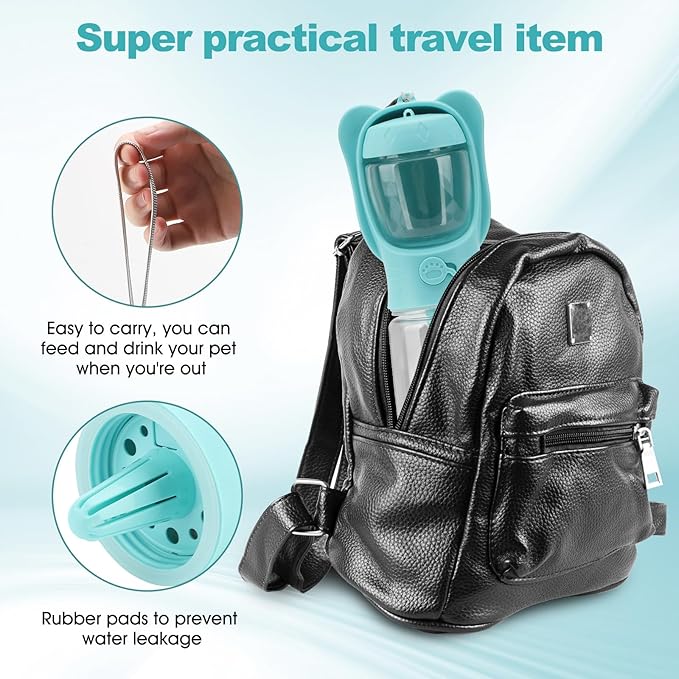 Portable Dogs Water Bottle with Food Storage Container, Leakproof Drinking Water Dispenser Feeder for Outdoor Dog Stuff Accessories Items for Cats, Puppy,for Walking, Hiking (Blue, 550ml)