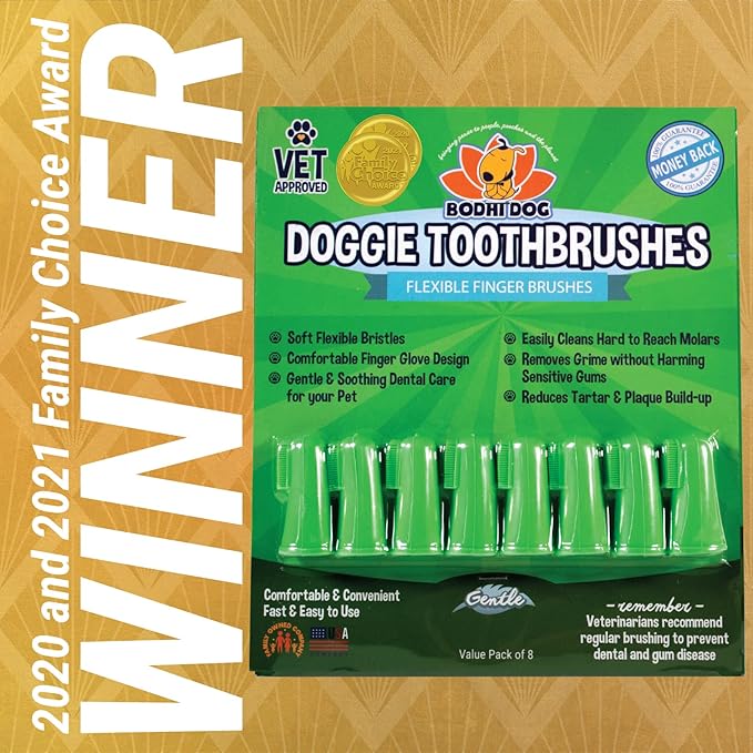 Bodhi Dog Finger Toothbrush for Dogs & Cats - Puppy Toothbrush with Soft Flexible Silicone Bristles, Gentle for Sensitive Gums, Promotes Healthy Teeth & Gums, Easy Teeth Cleaning Tool (8 Count)