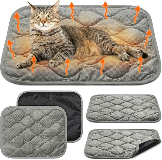 4 Pack Self Warming Cat Mat Self Heating Cat Pad Warm Thermal Pet Bed Washable Dog Crate Pad Body Heat Dog Bed Mat Blanket Non Slip Bottom for Outdoor Indoor Pets