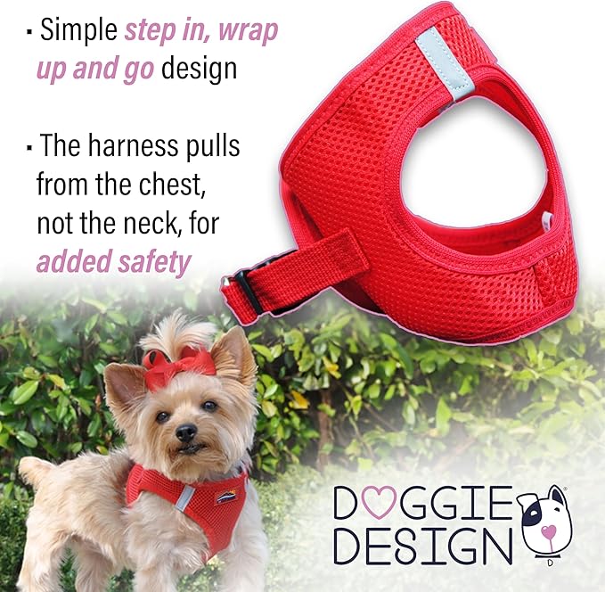 Doggie Design Dog Harness - No Choke Dog Harness, Dog Vest, Mesh Polyester, Pet Harness, Simple Step in and Go Design, Harness for Dog - Red, XS